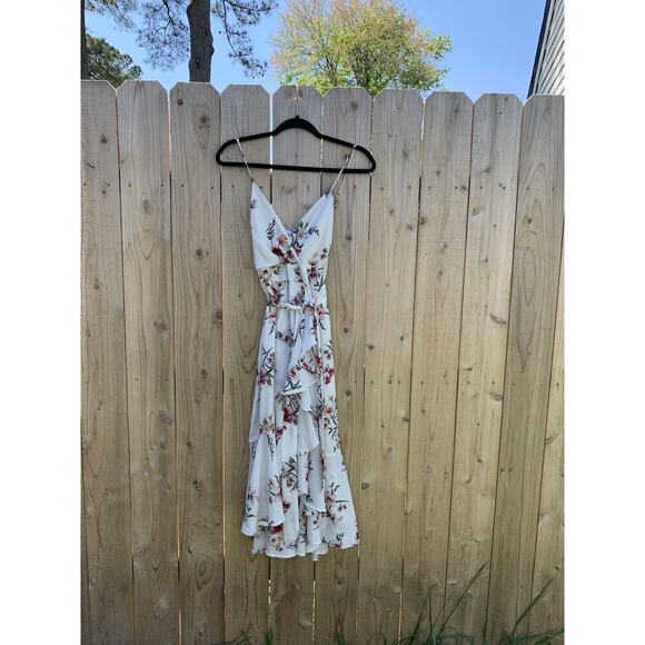 Purple Snow small Floral Ruffle High Low Deep V Dress white‎ spring summer cute - Picture 1 of 9